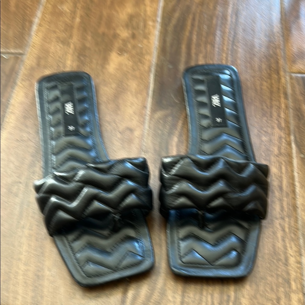 Black Quilted Slide Sandals